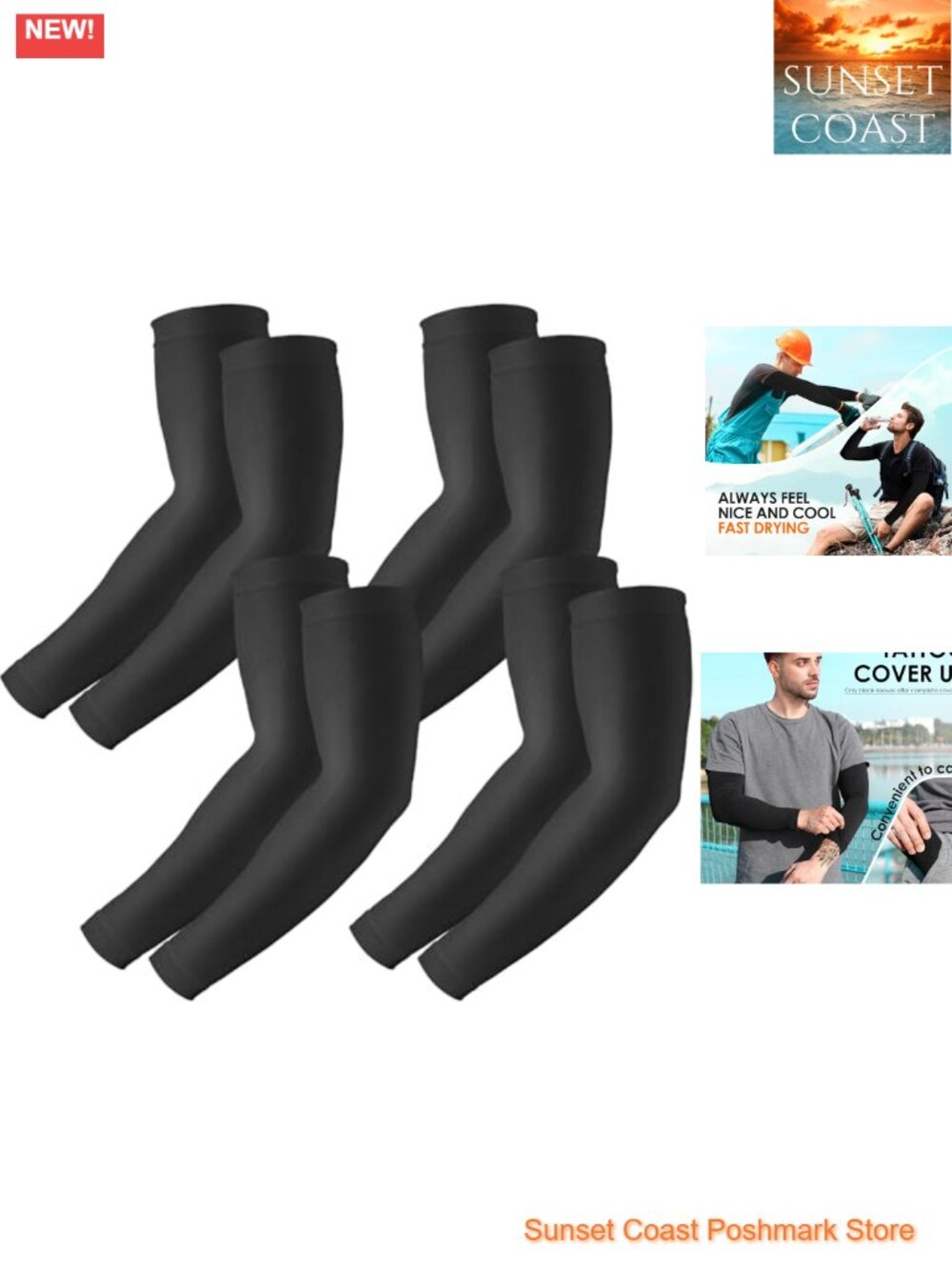 4 Pairs UV Sun Protection Arm Sleeves, Compression Cooling Sleeves for Men